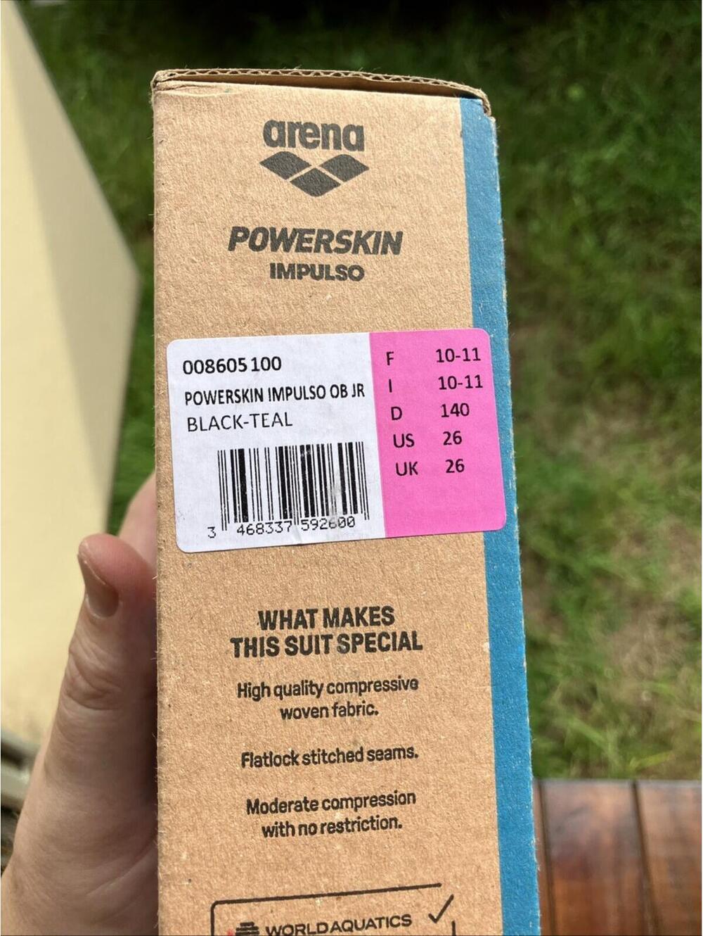 ARENA POWERSKIN IMPULSO JR GIRLS BLACK TEAL 008605 SIz 26 SWIMSUIT $210 MSRP - Picture 12 of 12